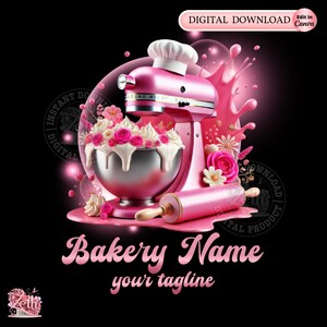 Bright Pink Bakery Logo, Baking Logo, Stylish Custom Pastry Logo, Cake Logo, Cupcake Logo, Modern Logo Bakeshop Logo Professional Logo Canva