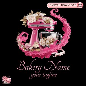 Modern Pink Bakery Logo Template, Custom Cake & Cupcake Shop Branding, Editable Bakeshop Logo, Stylish Pastry Logo Design in Canva Pro