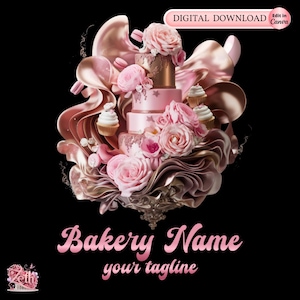 Roségold-Bäckerei-Logo, Back-Logo, stilvolles benutzerdefiniertes Gebäck-Logo, Kuchen-Logo, Cupcake-Logo, modernes Logo, Bakeshop-Logo, professionelles Logo Canva