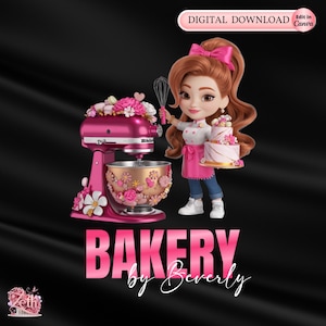 Chibi Girl Bakery Logo, Custom Pastry Shop Logo, Cute Baking Logo, Cake Logo Design, Cupcake Logo, Modern Bakeshop Brand Template Canva Edit