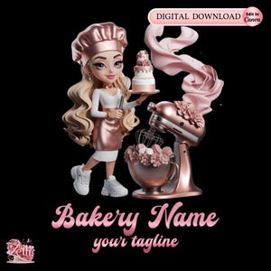 Chibi Girl Bakery-Logo, Backlogo, stilvolle benutzerdefinierte Bäckerei / Gebäck / Kuchen-Logo, Cupcake-Logo, modernes und professionelles digitales Logo für Bakeshops