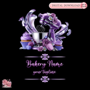 Purple Bakery Logo, Baking Logo, Stylish Custom Pastry Logo, Cake Logo, Cupcake Logo, Modern Logo, Bakeshop Logo, Professional Logo Canva
