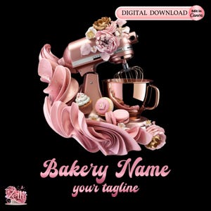 Rose Gold Bakery Logo, Baking Logo, Stylish Custom Pastry Logo, Cake Logo, Cupcake Logo, Modern Logo, Bakeshop Logo, Professional Logo Canva