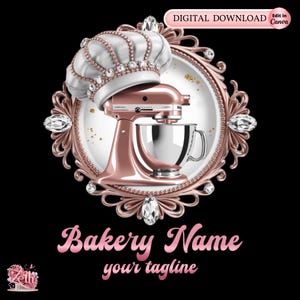 Rose Gold Bakery Logo, Baking Logo, Stylish Custom Pastry Logo, Cake Logo, Cupcake Logo, Modern Logo, Bakeshop Logo, Professional Logo Canva