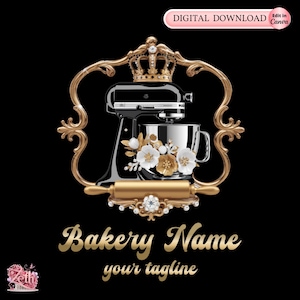 Gold Bakery Logo Template Custom Pastry Cake Baking Cupcake Logo Modern Treats Sweets Bakeshop Branding Canva Design, Modern Bakery Logo