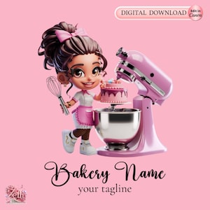 Chibi Girl Bakery Logo Template, Cute Pastry & Cake Logo, Custom Cupcake Bakeshop Branding, Editable Wedding Bakery Logo, Canva Logo Design