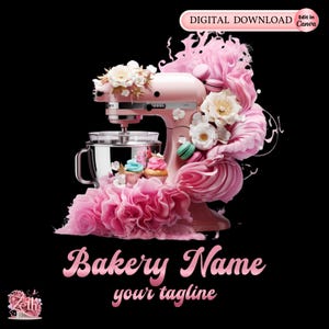Pink Smoke Bakery Logo Template, Custom Pastry & Cake Shop Branding, Modern Cupcake Logo, Editable Bakeshop Logo Design in Canva Pro