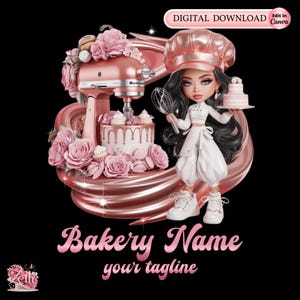 Chibi Girl Bakery logo, Baking logo, Stylish Custom Bakery/Pastry/Cake Logo, Cupcake Logo, Modern & Professional Digital Logo for Bakeshops