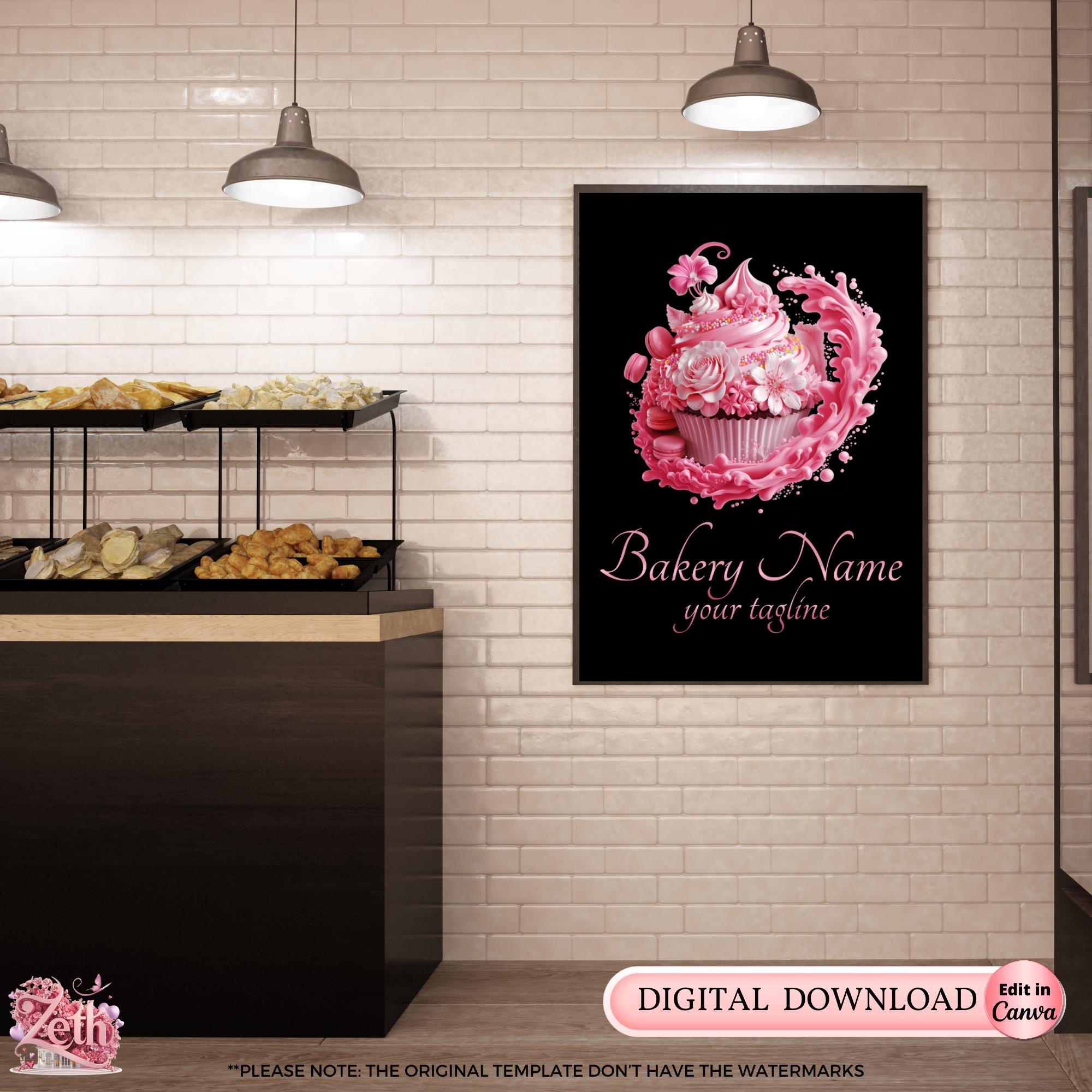 pink rose bakery logo design with floral element... Modern Pink Bakery Logo, Baking Logo, Stylish Custom Pastry Logo, Cake ...