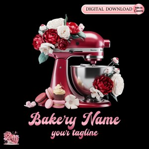 Red Bakery Logo, Baking Logo, Stylish Custom Pastry Logo, Cake Logo, Cupcake Logo, Modern Logo, Bakeshop Logo, Professional Logo Canva