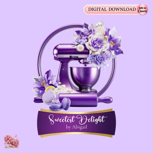 Purple Bakery Logo, Baking Logo, Stylish Custom Pastry Logo, Cake Logo, Cupcake Logo, Modern Logo, Bakeshop Logo, Professional Logo Canva