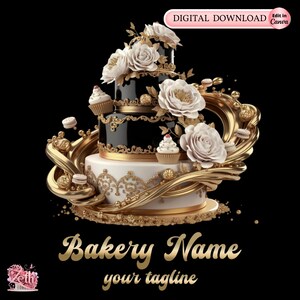 Goldenes Bäckerei-Logo, Back-Logo, stilvolles benutzerdefiniertes Gebäck-Logo, Kuchen-Logo, Cupcake-Logo, modernes Logo, Bakeshop-Logo, professionelles Logo Canva