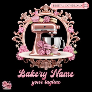 Pink Gold Bakery Logo, Baking Logo, Stylish Custom Pastry Logo, Cake Logo, Cupcake Logo, Modern Logo, Bakeshop Logo, Professional Logo Canva