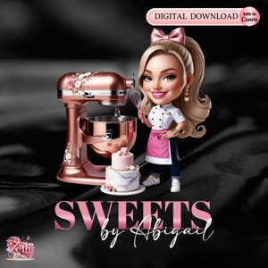 Chibi Bakery Logo for Pastry Chef, Custom Baking Logo, Cake Mixer Logo, Cute Girl Bakery Brand, Sweets Shop Logo, Canva Editable Logo