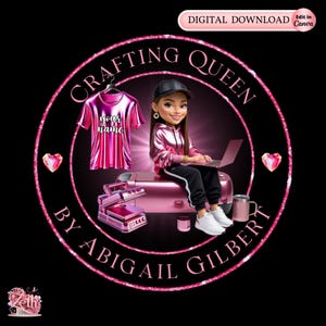 Pink Crafting Logo, Crafting Queen Logo Primate T-shirt Design Business Logo, Heat Press Logo, DIY Logo Custom Printing Logo Crafting Logo