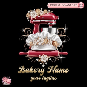 Red Business LOGO, Business Card Design Template , Pastry/Cupcake/Cake Business Logo Blue Bakery Design Creation Design Logo, Edit in Canva