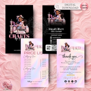 Modelo de cartão de visita para artesanato, cartão de logotipo de artesão faça você mesmo na Canva, cartão para fabricante de camisas com prensa térmica, cartão editável para design de pequenas empresas, cartão de preço para artesanato