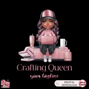 Pink Crafting Logo, Crafting Queen Logo Primate T-shirt Design Business Logo, Heat Press Logo, DIY Logo, Custom Printing Logo, Crafting Logo