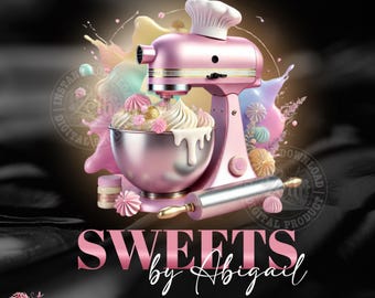 Pink Baking Shop Logo Canva Pro Template, Sweet Treats Branding DIY