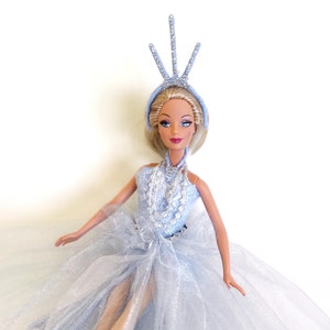 Ball gown for 12 inch doll, carnival costume of the Snow Queen, ball gown for Barbie, Fancy Silver dress, crown, skirt