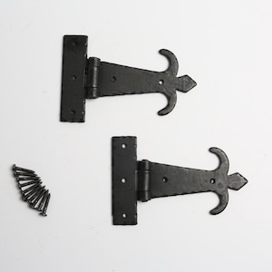 Hand-Forged Wrought Iron Cabinet Hinges – For Kitchen Cupboard Doors, Shutters, Chest Boxes or Trunks – Ornate Rustic Fleur-de-Lis Strap 1pc