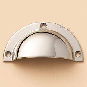 Solid Brass Cabinet Drawer Cup Pull Handles – Victorian Heritage Chrome/Silver Decorative – Vintage Kitchen Cupboard Door Furniture Hardware
