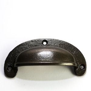 Cast Iron Cabinet Drawer Cup Pull Handle – Decorative Industrial Half-Moon – Vintage Rustic Kitchen Cupboard Door & Furniture Hardware