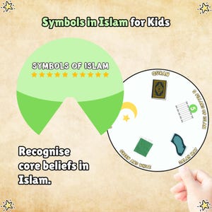 Islamic Printable Symbols of Islam Printable for Kids | Islamic Studies Worksheet | Teach Qur’an, Crescent, Prayer Mat, Five Pillars