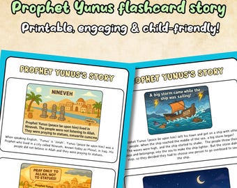 Prophet Yunus Story for Kids | Islamic Flashcards and Qur’an Lesson | Muslim Homeschool & Classroom | Printable PDF
