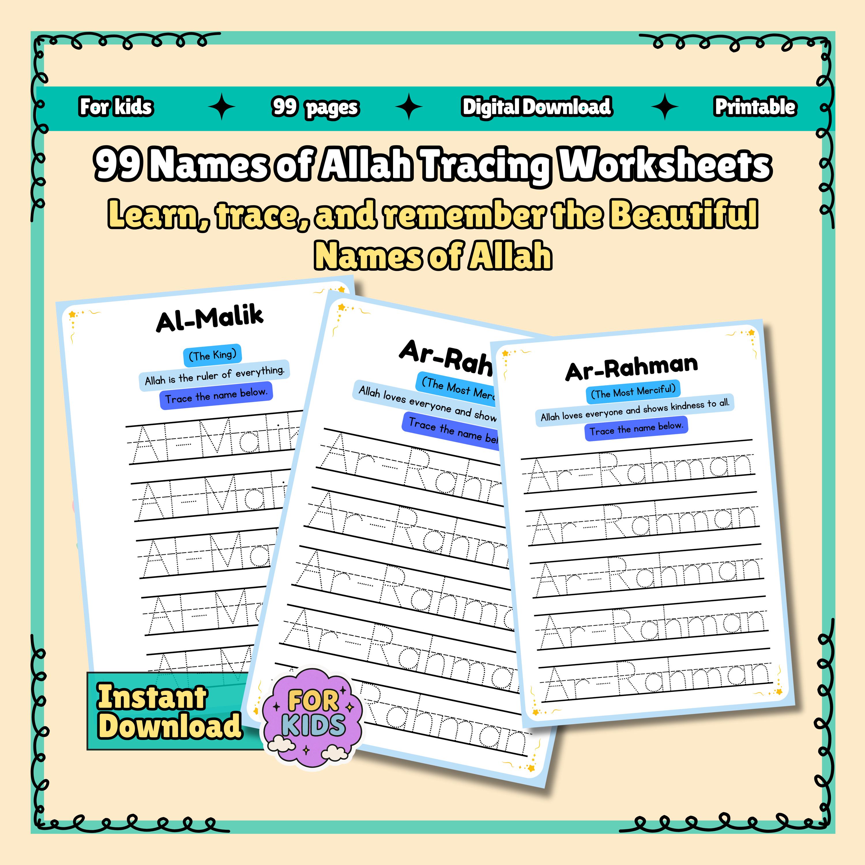 99 Names of Allah Tracing Worksheets | Learn & Write Allah’s Beautiful ...
