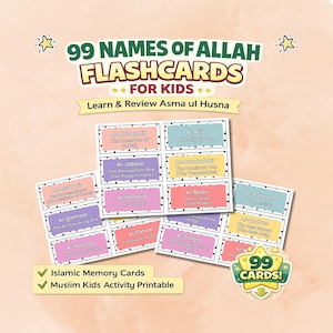 Names of Allah Flashcards for Kids | Islamic Memory & Revision Cards | Learn Allah Names Printable | Muslim Kids Learning Tool (Ages 4–10)