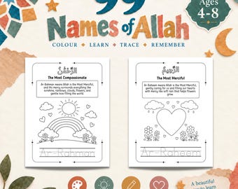 99 Names of Allah for Kids | Printable Islamic Colouring & Activity Worksheets | Ages 4-8