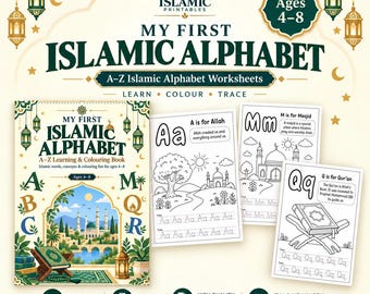 Islamic Alphabet Printable for Muslim Kids | A-Z Learning, Colouring & Letter Tracing | Ages 4-8