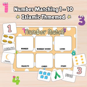Islamische Montessori Zählaktivität Arabische Zahlen 1-10 Druckbare Muslimische Kinder Zählübungen Islamisches Arbeitsblatt Vorschule Muslimisches Kleinkind