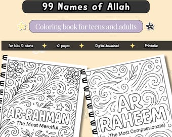 Islamic Coloring Book for Adults | 99 Names of Allah for Reflection and Mindfulness | Ramadan Self Care & Stress Relief Printable