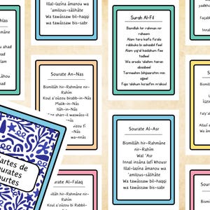 Flashcard Sourate, Französische Surah Karten für Kinder | Koran auf Französisch PDF lernen | Islamische Bildkarten für Homeschool & Medrese