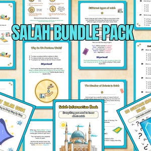 Leer de islam te bidden: stapsgewijze Salah-gids voor kinderen, revers en beginners | Afdrukbare bundel moslimgebed | Islamitische pdf-download
