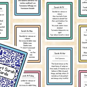 Cartões de Suras Curtas, Flashcards Islâmicos para Crianças, Cartões de Oração Islâmicos para Imprimir, Ensine Suras para Crianças, Aprendizagem Islâmica Divertida e Islâmica para Muçulmanos