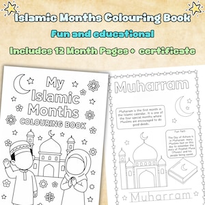 Islamic Coloring - Islamic Months Colouring Book for Kids – Learn the 12 Hijri Months – Muslim Colouring Pages – Islamic Printable