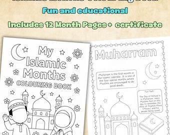Islamic Months Coloring Book for Kids: Muslim Hijri Calendar (PDF Printable)