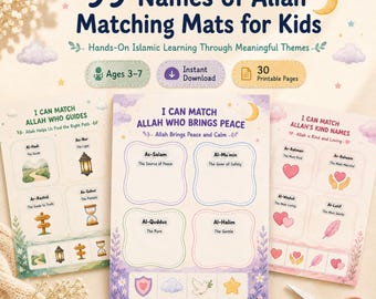 Islamic Matching Activity for Kids | Allah’s Names Preschool Printable | Muslim Homeschool Game PDF