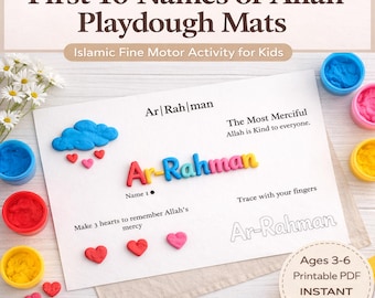 Islamic Playdough Mats for Toddlers | Busy Toddler Activity Printable | Muslim Kids Sensory Play | 99 Names of Allah Preschool Activity