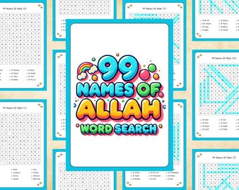 Word Search for Kids | Islamic Puzzle Activity | 99 Names of Allah Game Printable | Muslim Kids Fun Learning PDF (Ages 5–10)