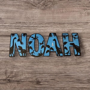 Dinosaur name sign, Made to Order Name sign, nursery name sign,  layered name sign, kids room name sign, dinosaur decor, dinosaur alphabet