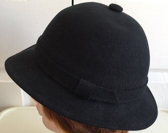 70s Vintage Black Wool Felt Men Hat Medium 21.5 inches McGill