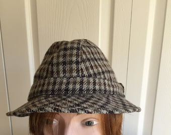 60s Vintage Brown 100% Wool Plaid Men Hat 6 3/4 S Simons Bugarach  England