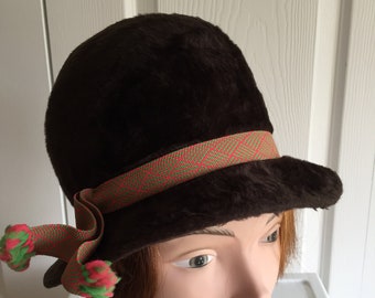 Vintage 100% Wool Black Wool Brown Leather‎ Hat Doeskin Felt NWT Vintage 100% Wool Black Wool Brown Leather Hat Doeskin Felt  main image 4
