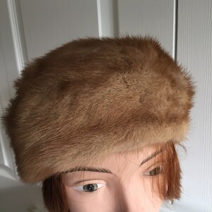 60s Light Brown Mink Women Hat, Medium, 22.125 inches &#39;&#39; la Mode a Paris&#39;&#39; Vintage