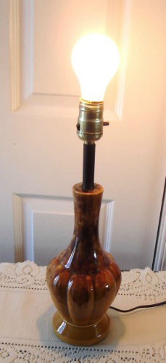 Vintage Mustard/Brown Yellow Beauceware Pottery Table Lamp