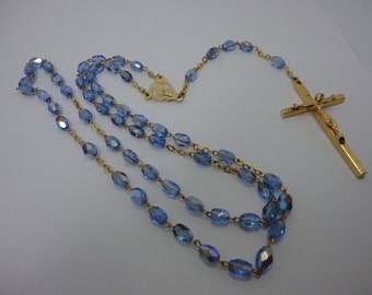 50s Light blue glass Rosary devotion Catholic Italy Vintage